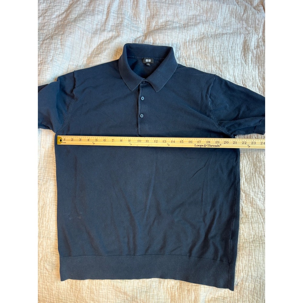 Uniqlo Mens Navy Blue Knit Short Sleeve Polo Shirt Cotton Blend Size L